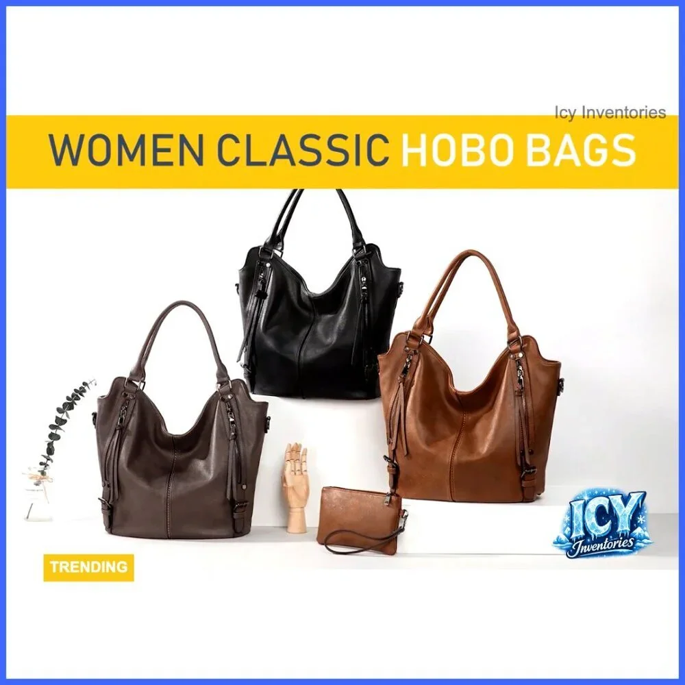 PU Leather Hobo Shoulder Bag Large Tote with Adjustable Strap